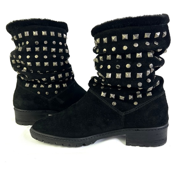 STUART WEITZMAN  BLACK LEATHER BOOTS STUDS SLOUCHY SLIP ON BOOT PULL ON BOOT 5.5 - Picture 7 of 14